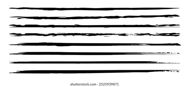 Set of strike Line underline black vector color. Grunge sketch thin long texture. Marker collection design. Pen stripe brush strokes. Patch pencil strips.  Grunge sketch thin long texture.