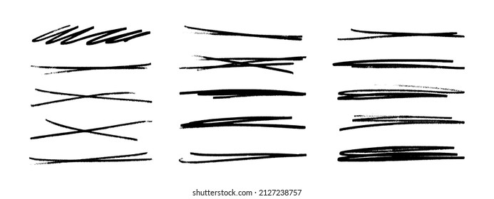 A set strikethrough underlines  Brush stroke markers collection  Vector illustration crossed scribble lines isolated white background 
