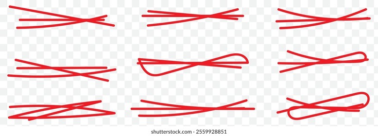 A set of strikethrough underlines. Brush stroke markers collection. Vector illustration of crossed scribble lines isolated on white background. eps 10.