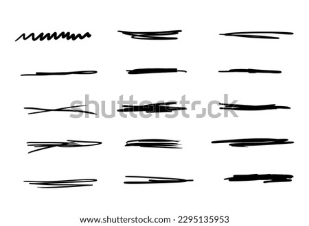 set of strikethrough underlines. Brush stroke markers collection. Vector illustration of crossed scribble lines isolated on white