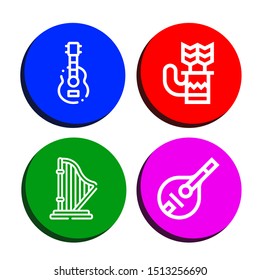 Set of string icons such as Guitar, Quiver, Harp, Mandolin , string
