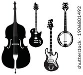 set of string musical instruments icons isolated on white background