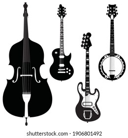 set of string musical instruments icons isolated on white background