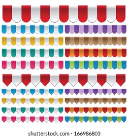 set of strip colorful awnings for shop. vector.