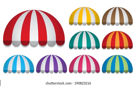 set of strip colorful rounded awnings for shop. vector.