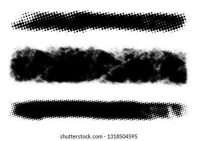 Set of stripe grunge halftone banners. Distress pop art line design elements collection. High detailed Dirty artistic template. EPS10 vector.