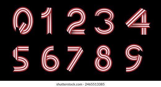 set of stripe red and white ribbon number, number style design