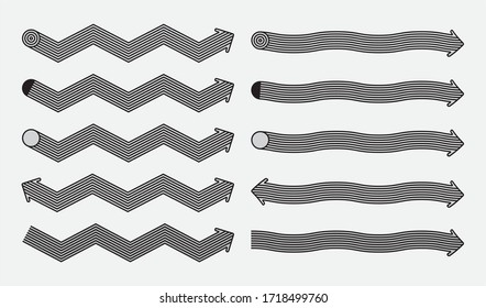 set of striped arrows curved in two shapes