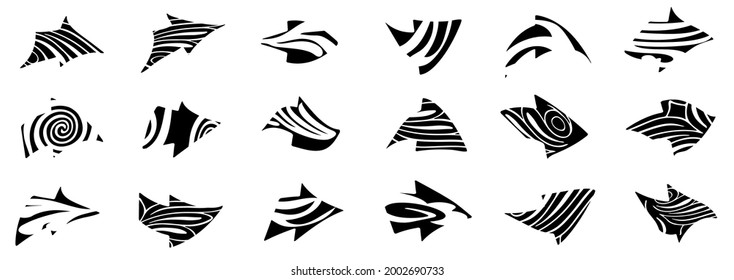 Set of striped arrows icons design. Editable vector.