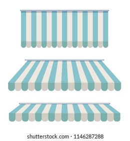 A set of striped awnings, canopies for the store. Awning for the cafes and street restaurants. Vector illustration isolated on white background. svg
