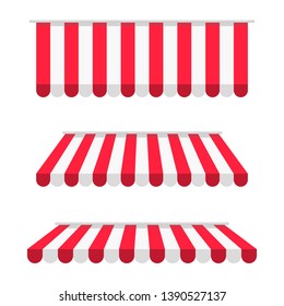 a set of striped awnings, canopies for the store. awning for the cafes and street restaurants. detailed illustration set of striped awnings