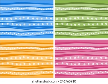 Set of  striped background with abstract flowers and dots vector EPS