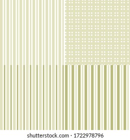 Set of striped backgrounds, abstract green olive textured pinstriped pattern. Seamless vector collection.