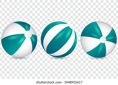 Set of striped beach ball in different angles, isolated vector illustration.