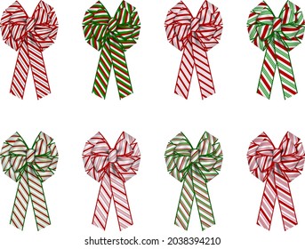 set of striped bows for christmas wreath decorations. bows with candy cane texture 