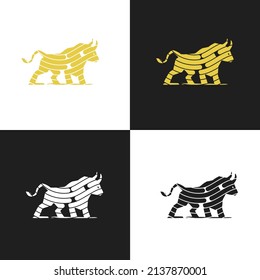Set of striped bull logos with variety of backgrounds