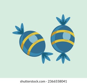 Set of striped candy without wrapper. Caramel, vector illustration isolated on white background. Design element for Christmas, New year, winter holiday, chocolate candy