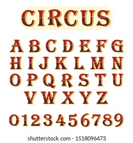 Set of striped dark red letters and numbers. Vector illustration.