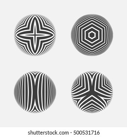 Set of striped halftone spheres.