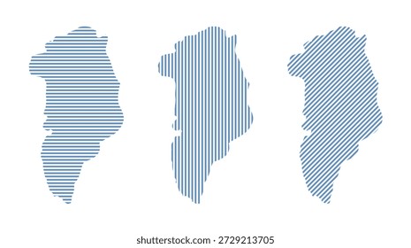 Set of striped maps of Greenland on a white background. Vector illustration