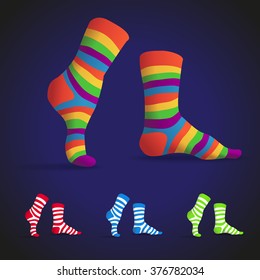 Set of striped multicolor socks, illustration