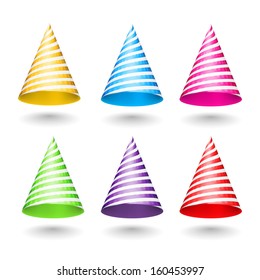 Set of striped party hats on white background, vector eps10 illustration