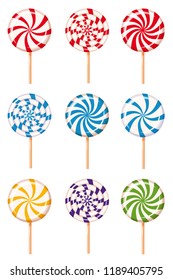 Set striped peppermint candies, caramel, vector. Cartoon style, isolated