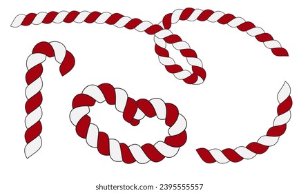 set of striped red and white Christmas candies in different shapes