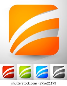 Set of striped rounded squares in different colors. Squares with curved lines, colorful vector illustration. Generic icon, logotype. Easy to edit.