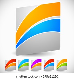 Set of striped rounded squares in different colors. Squares with curved lines, colorful vector illustration. Generic icon, logotype. Easy to edit.