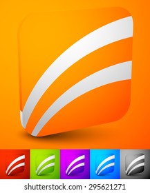Set of striped rounded squares in different colors. Squares with curved lines, colorful vector illustration. Generic icon, logotype. Easy to edit.
