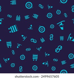 Set Striped sailor t-shirt, Windsurfing, Compass and Nautical rope knots on seamless pattern. Vector