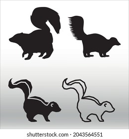 set of striped skunk silhouette, line isolated or logo isolated sign symbol vector, outline and stroke style Collection of high-quality vector illustration,