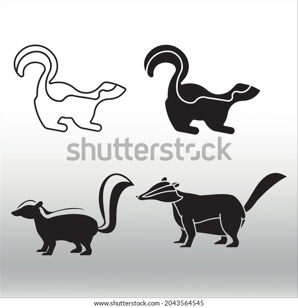 Set Striped Skunk Silhouette Line Isolated Stock Vector (Royalty Free ...