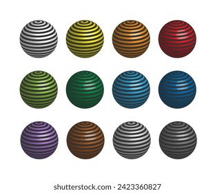 Set of striped sphere balls. 3d colorful balls clipart. Christmas balls	