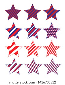 Set of striped stars. 4th of July. Vector illustration