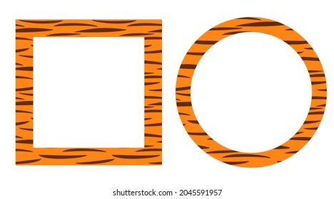 set of striped tiger frames banner circle and square with place for text