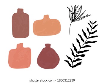 Jarrón a rayas aislado en blanco. Frasco decorativo de vajilla con ornamento de olas, olla de color de diseño plano, maceta de cerámica. Artículos hechos a mano de arcilla. Vara para flores. Ilustración del vector