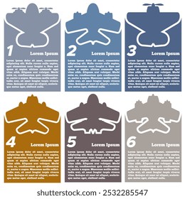 Set of stripes with airplane silhouettes. Design a presentation template. Vector illustration.
