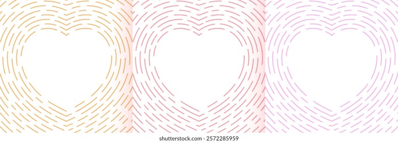 Set of stripes line pink and red on white background. Heart shape frame design. Elements valentine day festival. Collection heart frame for cosmetic product display. Top view. Vector illustration.