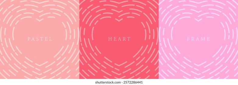 Set of stripes line pink and red color. Heart shape frame design. Elements valentine day festival design. Collection of geometric backdrop for cosmetic product display. Top view. Vector illustration.