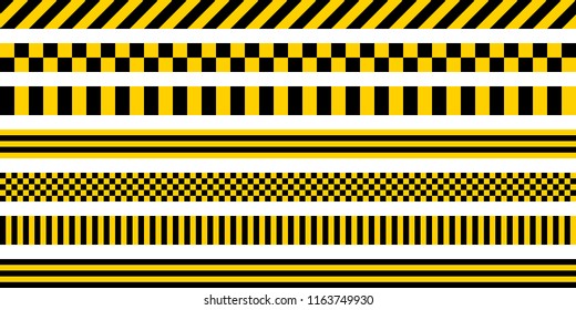 Set of stripes yellow and black color, with industrial pattern, vector safety warning stripes, black pattern on yellow background