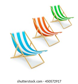 set of stripped deck-chairs beach inventory. isolated on white background. eps10 vector illustration