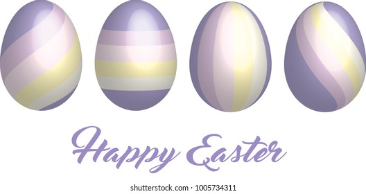 Set of stripped Easter egg with unicorn colors. 3d vector.