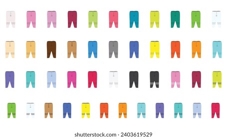 set of stripped long pants in different colors isolated on white background