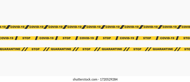 Set of strips of quarantine.  Warning coronavirus quarantine yellow stripes.  Vector illustration.