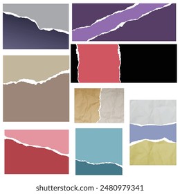 Conjunto de tiras rasgadas piezas de hoja rasgada fondo de ilustración