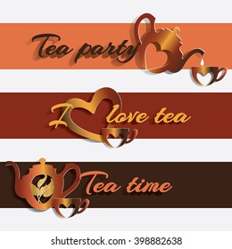 a set of strips with teapots and cups