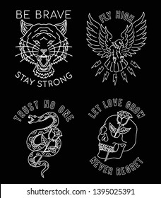 Set of stroke animals, skulls and roses.
tiger,  snake and eagle vector illustration.