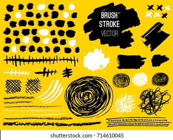 Set stroke. Brush, pen, marker, chalk. Vector distressed grunge modern textured brush stroke. Dry brush. Hand drawn vector.